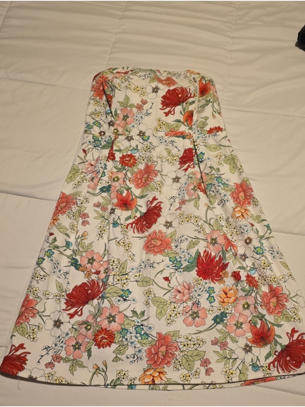 Floral Strapless A-Line Skirt in White and Coral